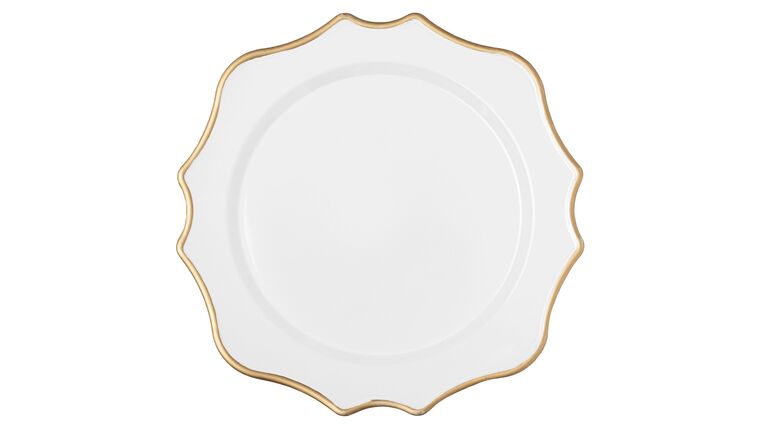 Lotus Scalloped Acrylic Charger Plate - White/Gold Trimmed | Rental