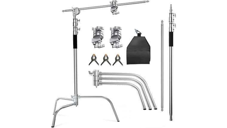 C Stand with Boom Arm-Photography Light Stand - Max Height 10.5ft/320cm, with 4.2ft/128cm Holding Arm ,Photography Stainless Steel Heavy Duty Stand Silver | Rental