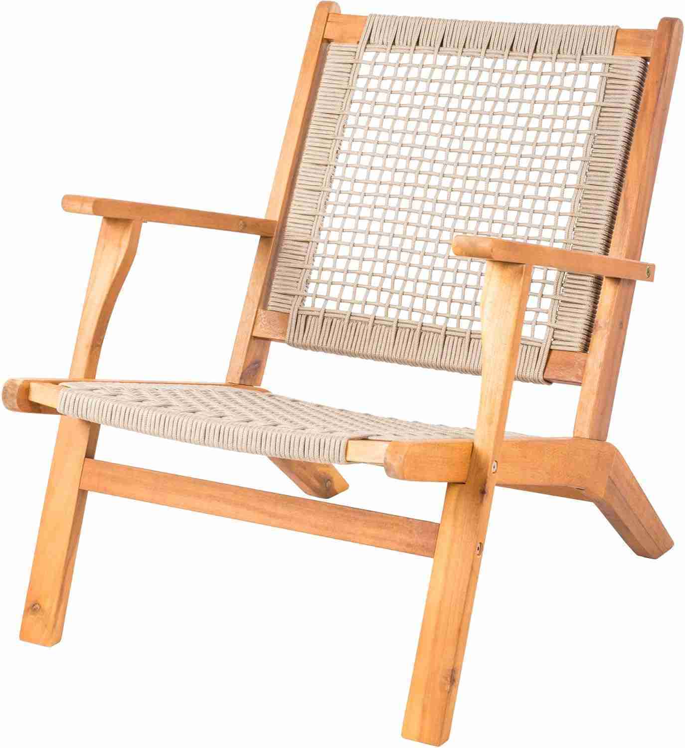Patio Sense 62773 Vega Natural Stain Outdoor Chair Acacia Wood Construction Hand Woven Seat Mid Century Design Comfortable Reclining Armchair Patio Lawn Garden Backyard Deck - Ecru Cording : Patio, Lawn & Garden | Rental