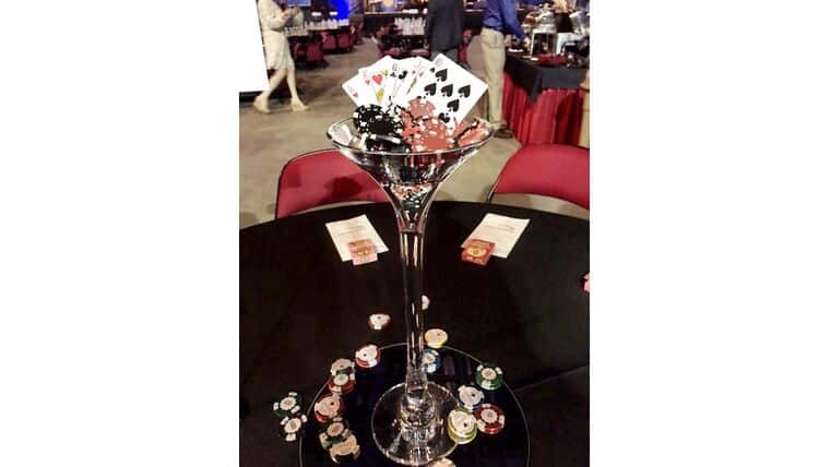 Package - Martini Glass Casino Centerpiece w/Dice & Chips | Rental