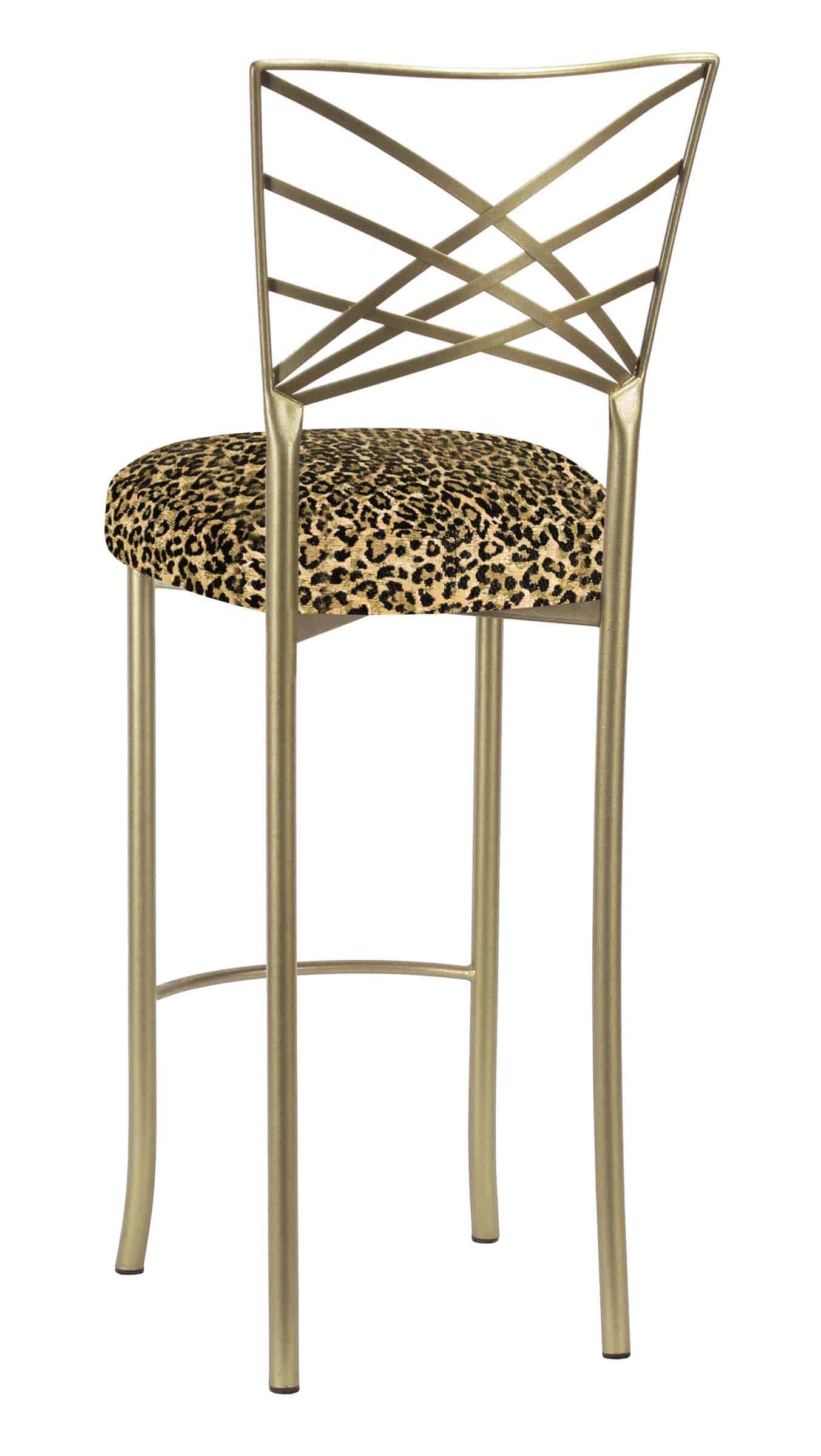 Gold Fanfare Barstool with Leopard Boxed Cushion - Chameleon Chair Collection | Rental
