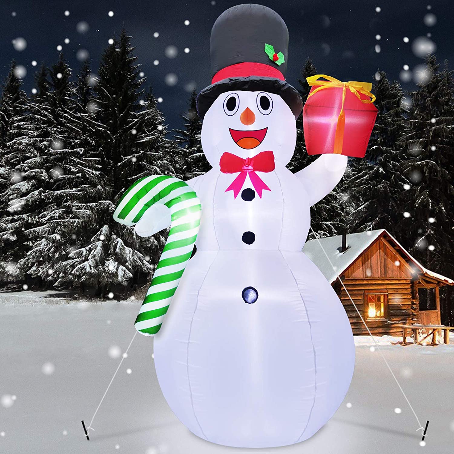 10 Feet Giant Christmas Inflatables Snowman Candy Cane Christmas Outdoor Decorations with LED Lights Stakes Tethers Holiday Christmas Inflatables Outdoor Decoration Blow Up Yard Decoration | Used - Purchase