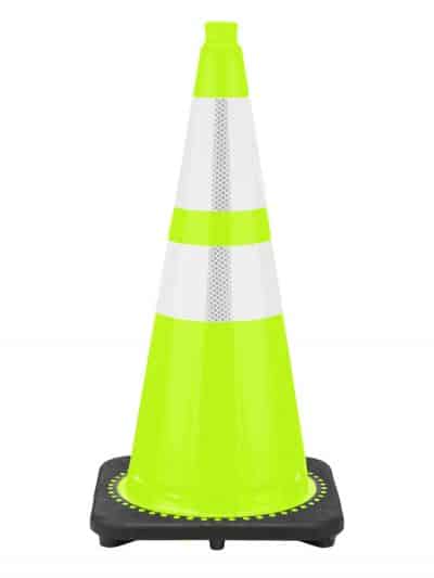 28" Traffic Cone Black Base, 7 lbs w/ 6" & 4" 3M Reflective Collar - Lime Green | Rental