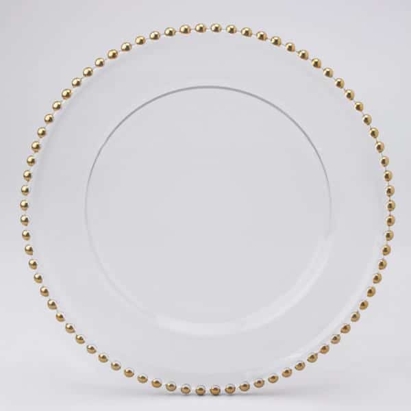 Decostar™ Glass Charger Plate with Gold Beaded Edge 12½" - 8 Pieces | Rental