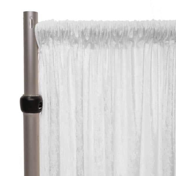 Fire Retardant Economy Panne Stretch Velvet Drape w/ Sewn Rod Pocket - White | Rental