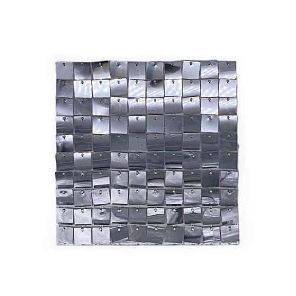 Easy Connect Shimmer Wall Panels w/ Transparent Grid Backing & Square Sequins - 12 Tiles - Silver | Rental