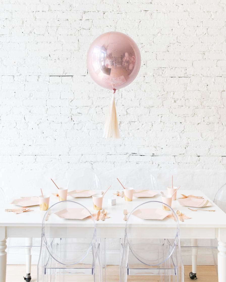 16in Rose Gold Orb Foil Balloon with Ivory Skirt Centerpiece | Purchase
