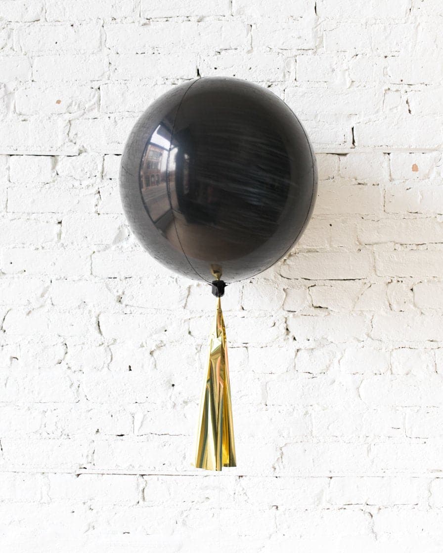 16in Black Orb Foil Balloon and Gold Skirt | Purchase
