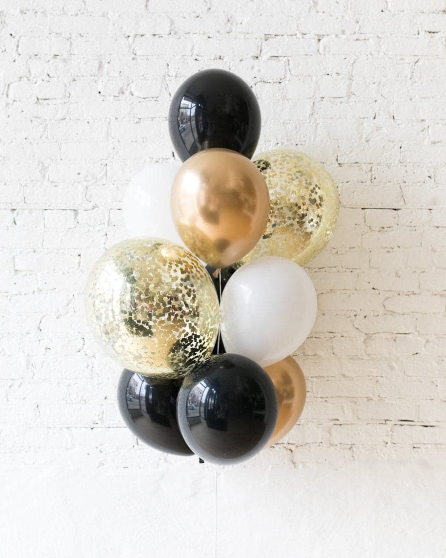 GIFT-Black, White and Gold Palette Confetti and 11in Balloons - bouquet of 10 | Purchase