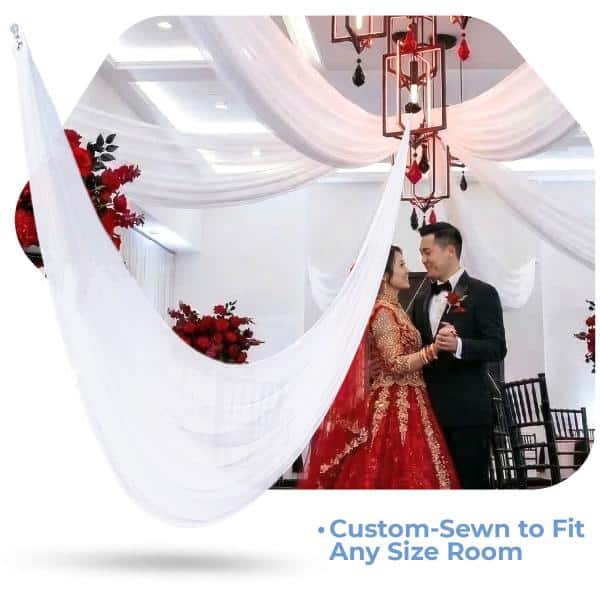 Single Piece - White Crushed Taffeta Prefabricated Ceiling Drape Panel - Choose Length and Drop! | Rental