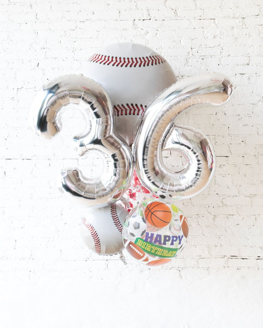 GIFT-Baseball Theme - Double-Digit Number Balloon Bouquet | Purchase