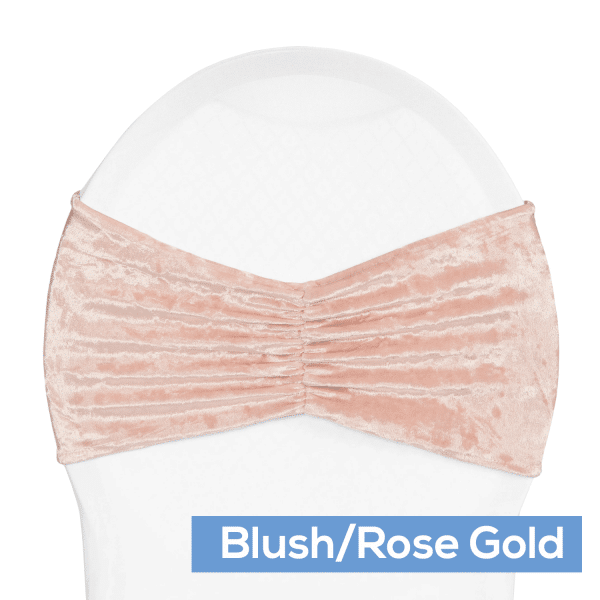 Premade Velvet Ruffle Stretch Chair Band - Blush/Rose Gold | Rental