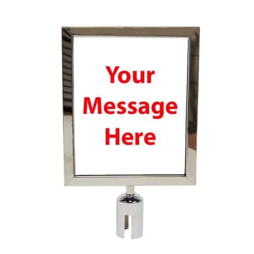 Part - 8" x 11.5" Chrome Retractable Metal Stanchion Vertical Sign Holder | Rental