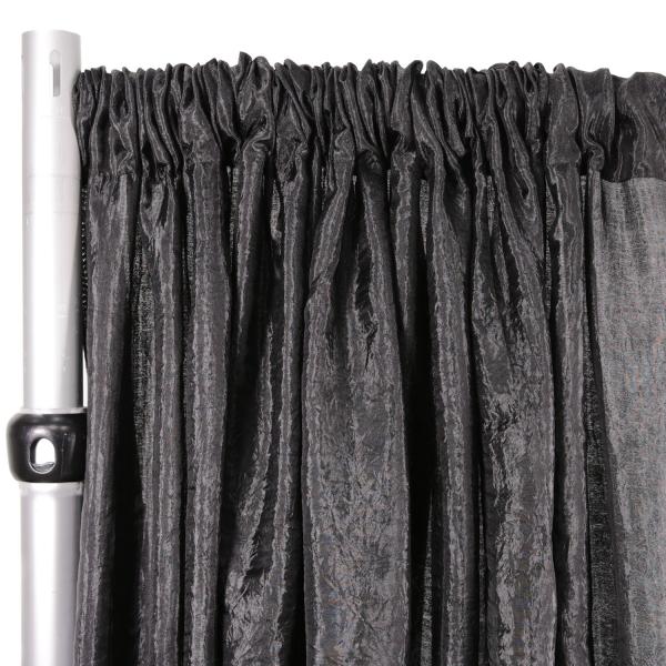 *FR* Extra Wide Crushed Taffeta "Tergalet" Drape Panel by Eastern Mills 9ft Wide w/ 4" Sewn Rod Pocket - Black | Rental