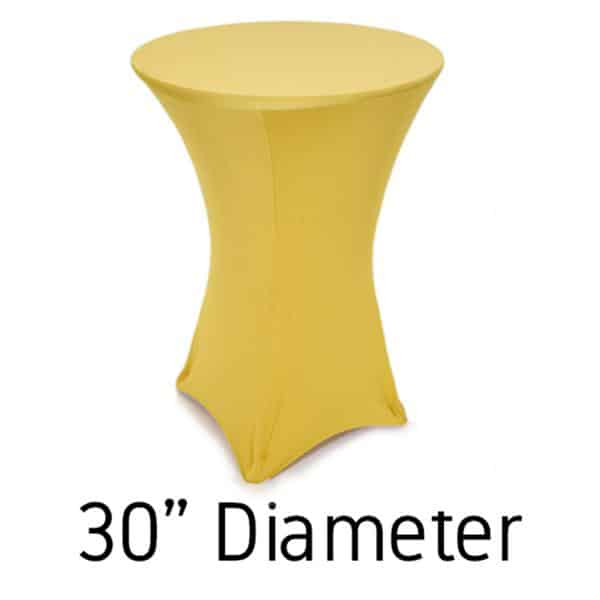 200 GSM Grade A Quality Spandex Hi-Boy Table Cover - Gold - Cocktail Table - 30" Diameter | Rental