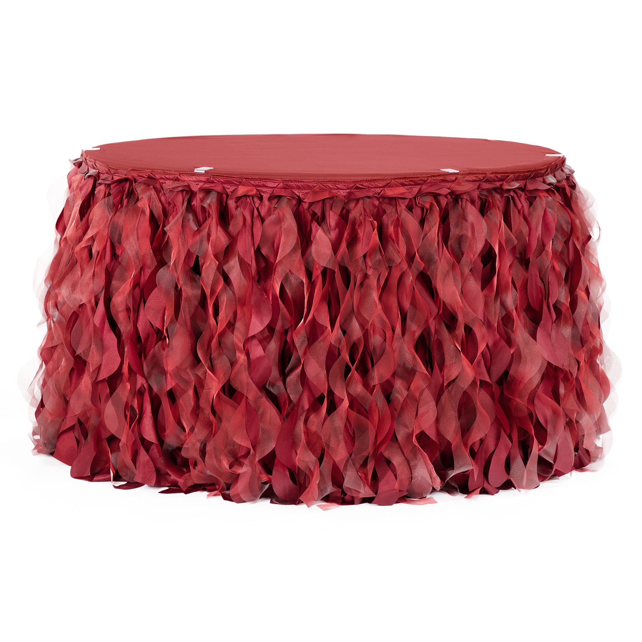 Curly Willow 17ft Table Skirt - Apple Red | Rental