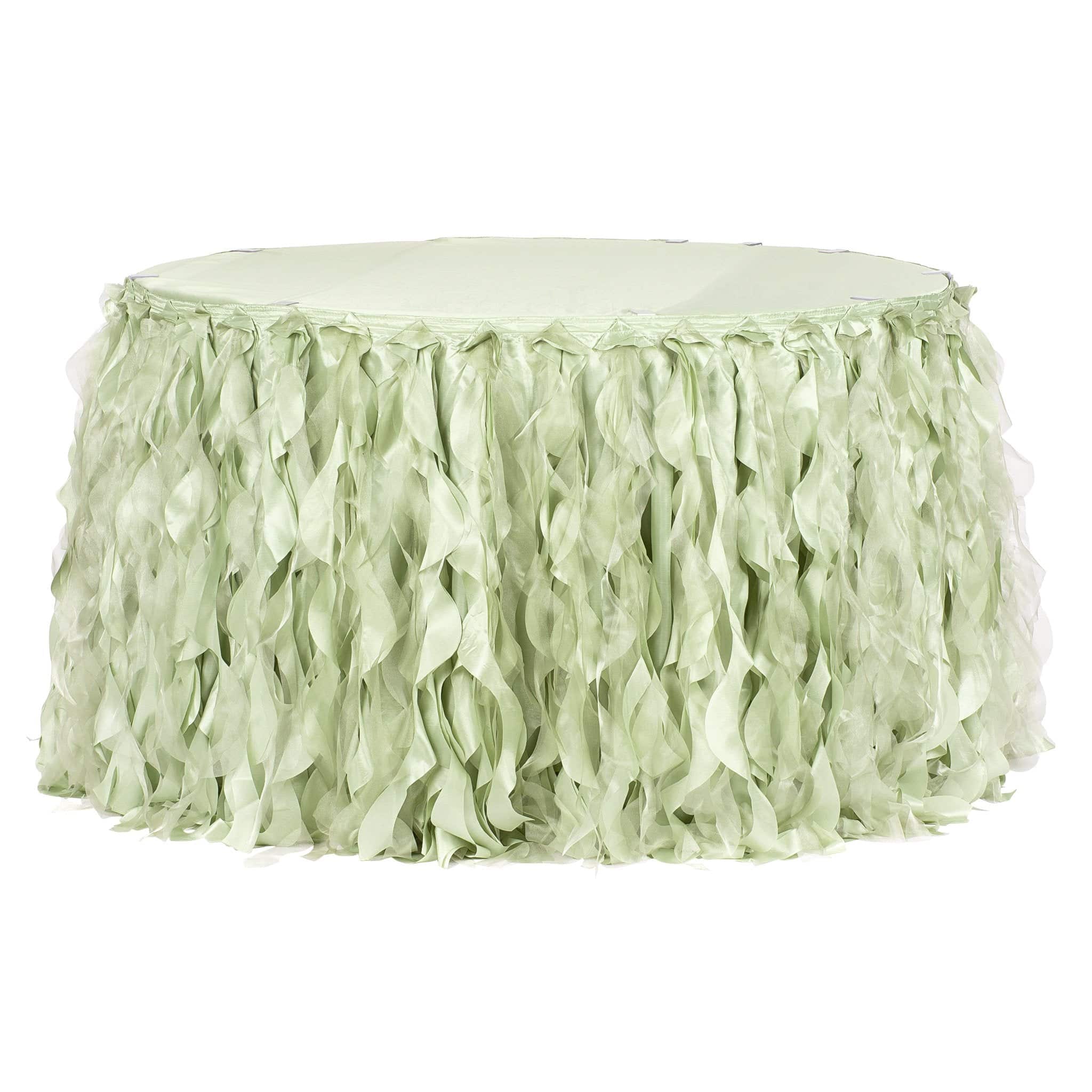 Curly Willow 14ft Table Skirt - Sage Green | Rental