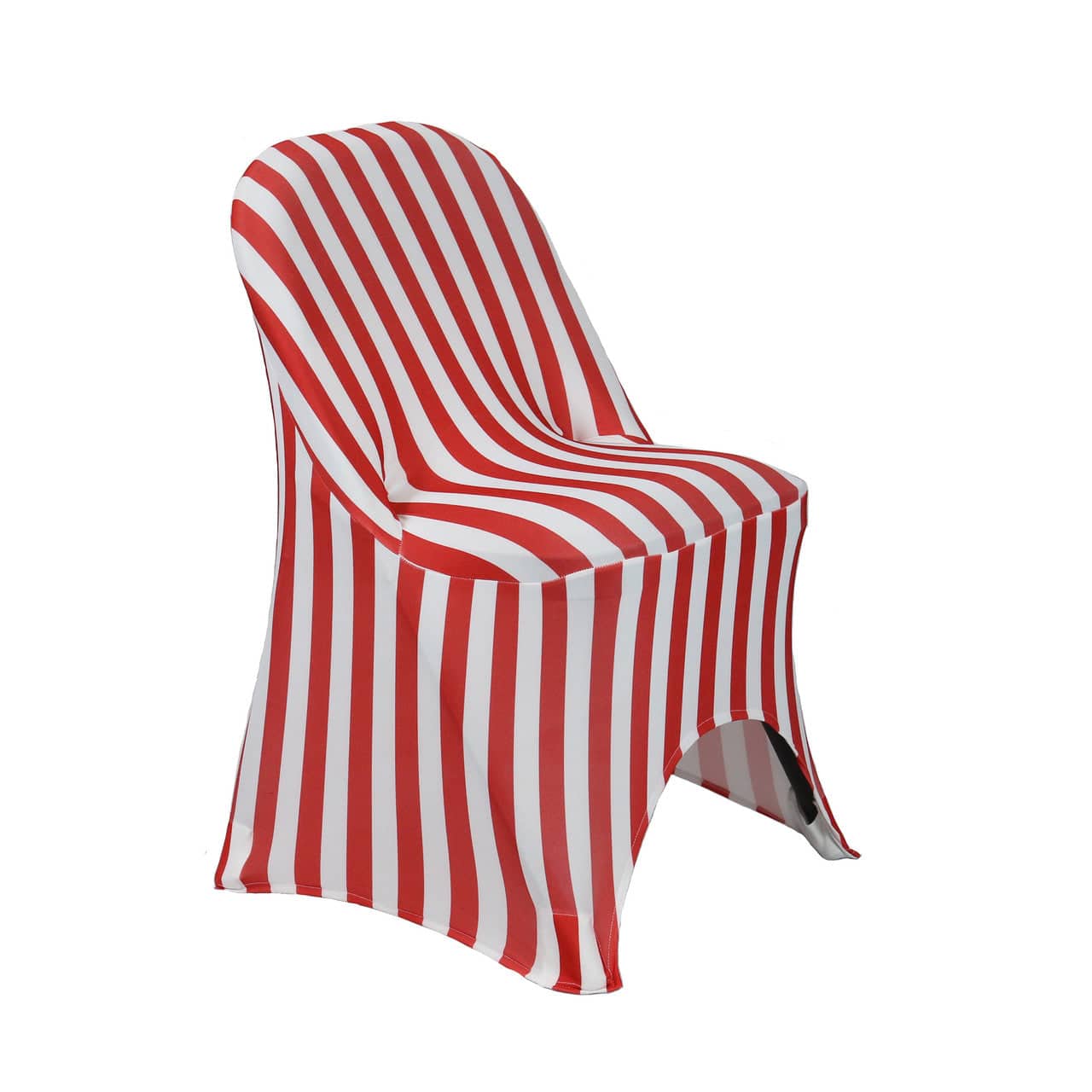 Print Spandex Folding Chair Cover in Red and White Striped | Rental
